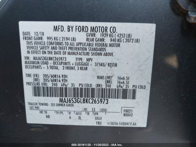 MAJ6S3GL8KC265973 Ford Ecosport Se