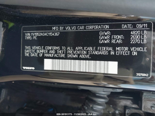 2012 VOLVO S80 3.2/3.2 PLATINUM/3.2 PREMIER PLUS VIN: YV1952AS4C1154367