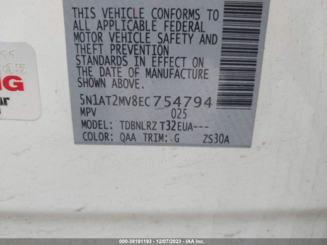 5N1AT2MV8EC754794 Nissan Rogue Sl