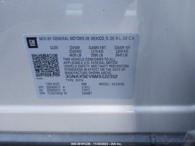 2021 CHEVROLET EQUINOX 3GNAXSEV6MS122352 Photo 8