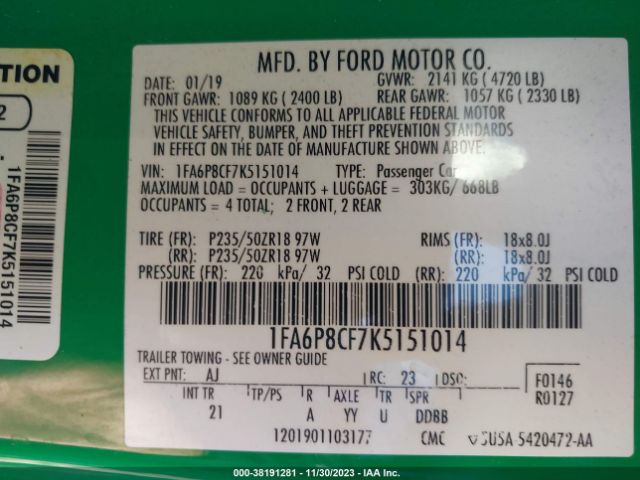 1FA6P8CF7K5151014 Ford MUSTANG GT