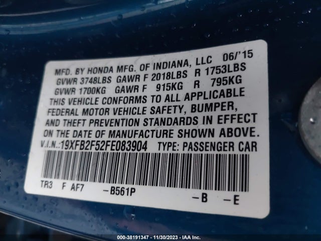 Honda Civic Lx 2015 19XFB2F52FE083904 Image 9