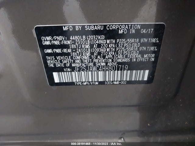 2017 SUBARU FORESTER 2.5I TOURING VIN: JF2SJAWC4HH801719