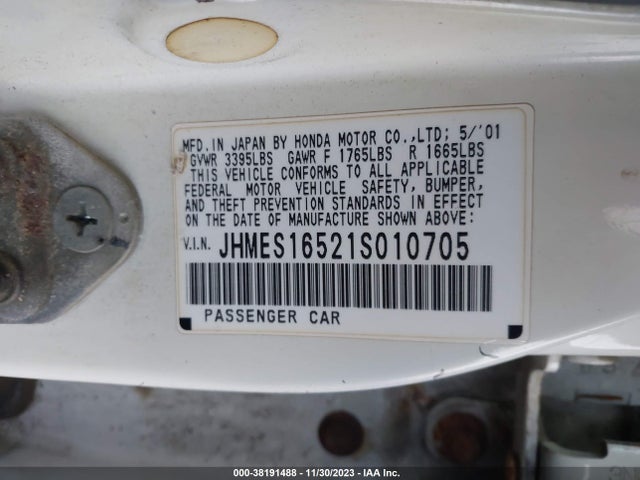 2001 HONDA CIVIC LX VIN: JHMES16521S010705