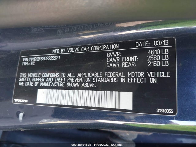 2013 VOLVO S60 T5/T5 PLATINUM/T5 PREMIER/T5 PREMIER PLUS VIN: YV1612FS9D2225971
