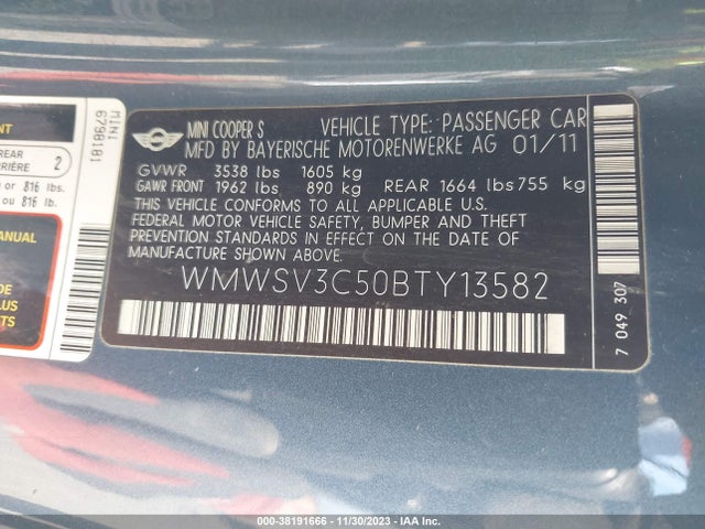 2011 MINI COOPER S WMWSV3C50BTY13582 Photo 8