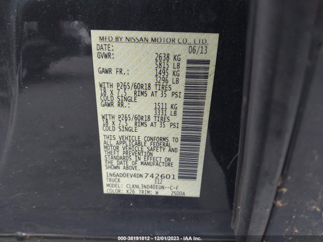 2013 NISSAN FRONTIER SL VIN: 1N6AD0EV4DN742601