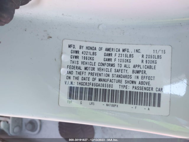 Honda Accord Ex-l 2016 1HGCR2F85GA065590 Image 9