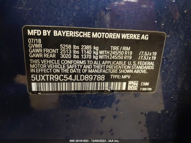 BMW X3 Xdrive30i 2018 5UXTR9C54JLD89788 Image 9