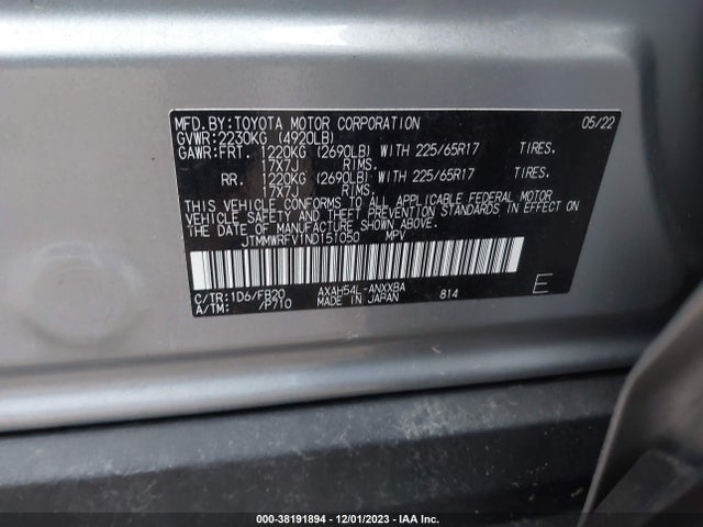2022 TOYOTA RAV4 LE HYBRID VIN: JTMMWRFV1ND151050