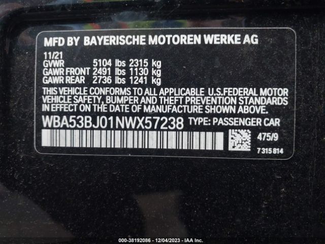 2022 BMW 540I WBA53BJ01NWX57238 Photo 8