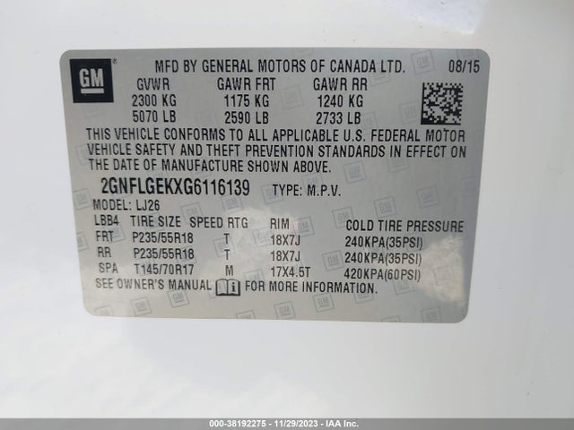 Chevrolet Equinox Ltz 2016 2GNFLGEKXG6116139 Image 9