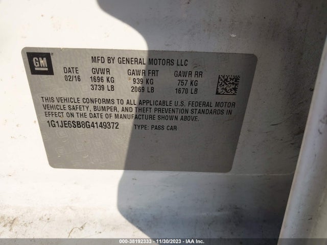 Chevrolet Sonic Ltz Auto 2016 1G1JE6SB8G4149372 Image 9