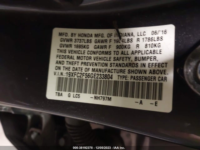 Honda Civic Lx 2016 19XFC2F56GE233804 Image 9