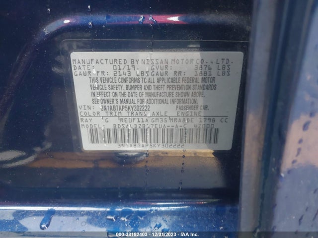 Nissan SENTRA SV 2019 3N1AB7AP5KY302222 Image 9