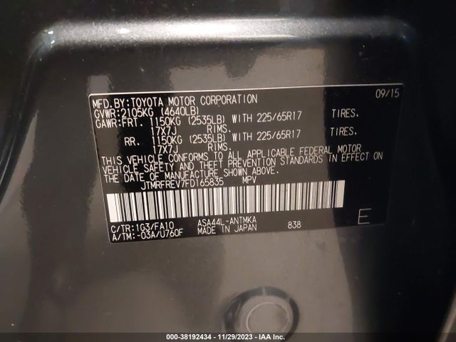 Toyota Rav4 Xle 2015 JTMRFREV7FD165835 Image 9