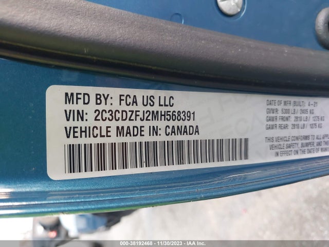 Dodge 2021 2021 2C3CDZFJ2MH568391 Image 9