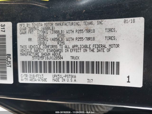 5TFEM5F18JX128504 Toyota Tundra Sr5 4.6l V8