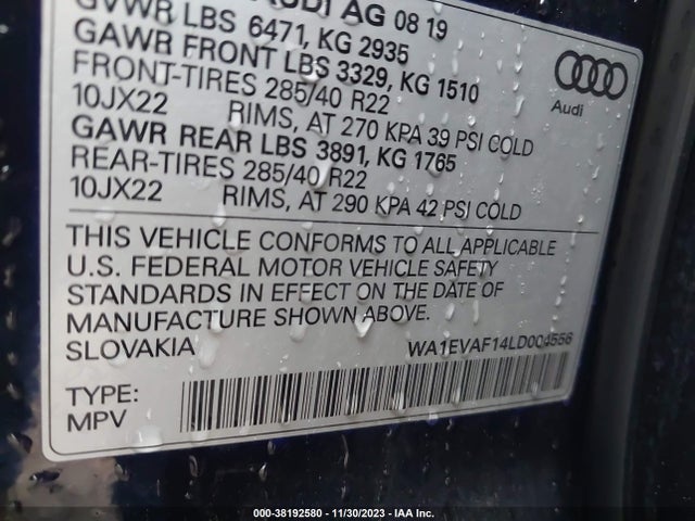 WA1EVAF14LD004556 Audi Q8 Premium Plus 55 Tfsi Quattro Tiptronic