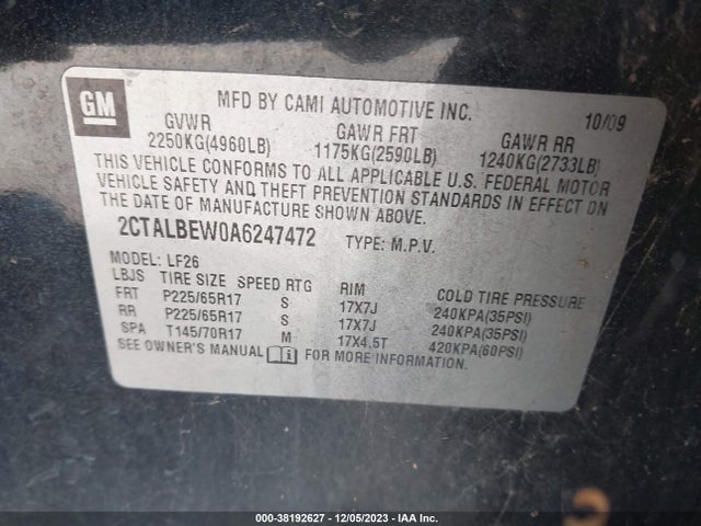 2010 GMC TERRAIN SLE-1 VIN: 2CTALBEW0A6247472