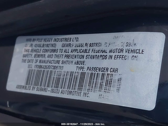 1997 SUBARU LEGACY POSTAL RHD/L VIN: 4S3BK435XV7309703