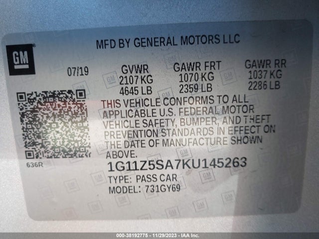 Chevrolet IMPALA LT 2019 1G11Z5SA7KU145263 Image 9