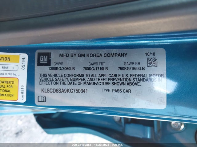 Chevrolet Spark 1lt Cvt 2019 KL8CD6SA9KC750341 Image 9