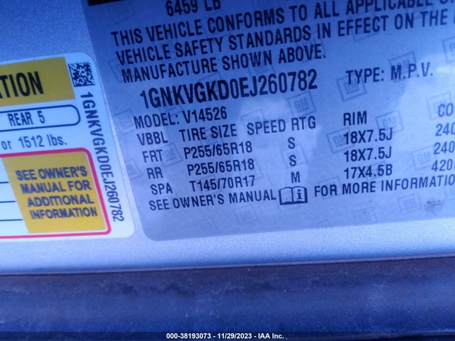 Chevrolet Traverse 1lt 2014 1GNKVGKD0EJ260782 Image 9