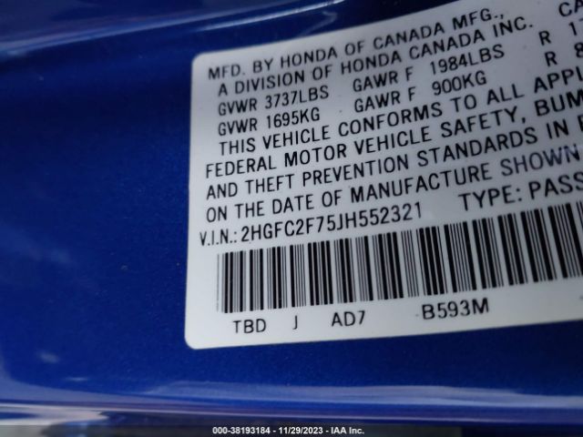 2HGFC2F75JH552321 Honda CIVIC EX