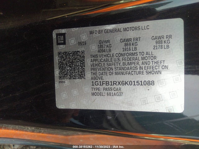 Chevrolet Camaro 1ls 2019 1G1FB1RX6K0151088 Image 9