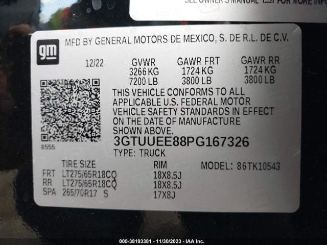 3GTUUEE88PG167326 GMC Sierra 1500 4wd  Short Box At4