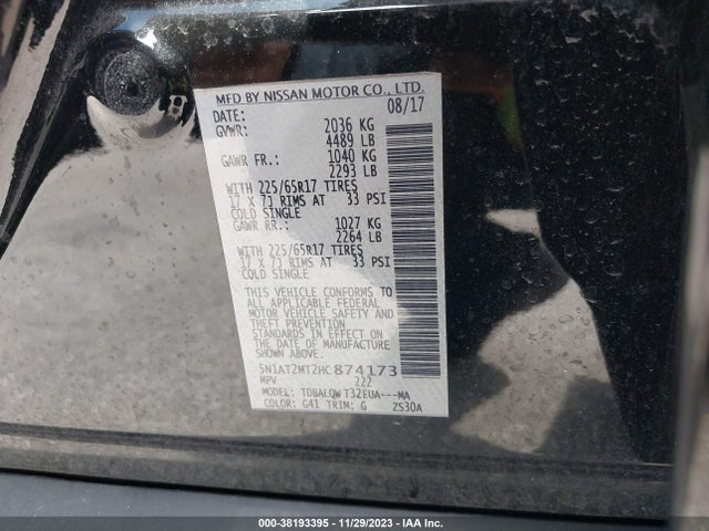 2017 NISSAN ROGUE SV VIN: 5N1AT2MT2HC874173
