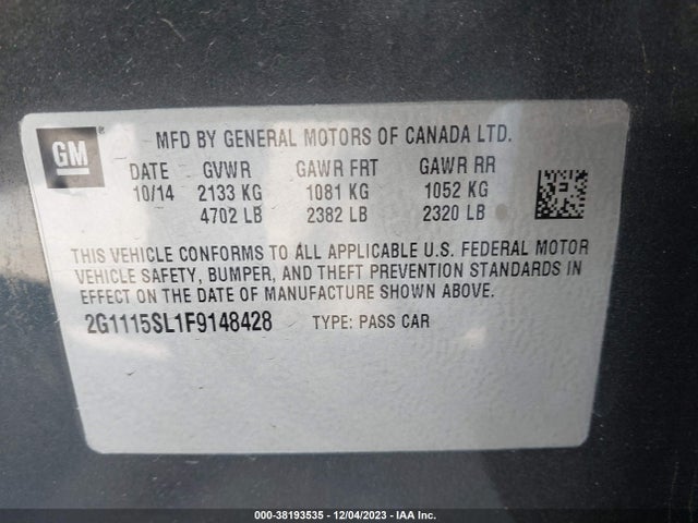 Chevrolet IMPALA 1LT 2015 2G1115SL1F9148428 Image 9