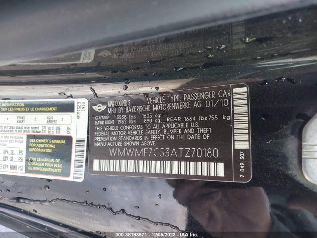 2010 MINI COOPER S WMWMF7C53ATZ70180 Photo 8