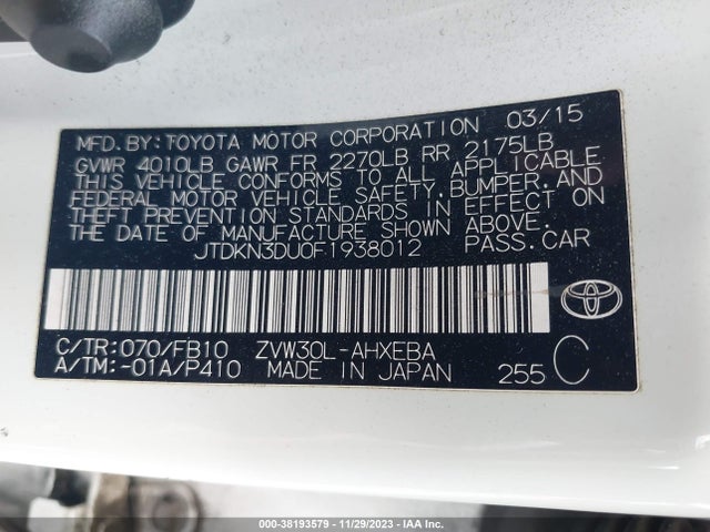 Toyota Prius Three 2015 JTDKN3DU0F1938012 Image 9