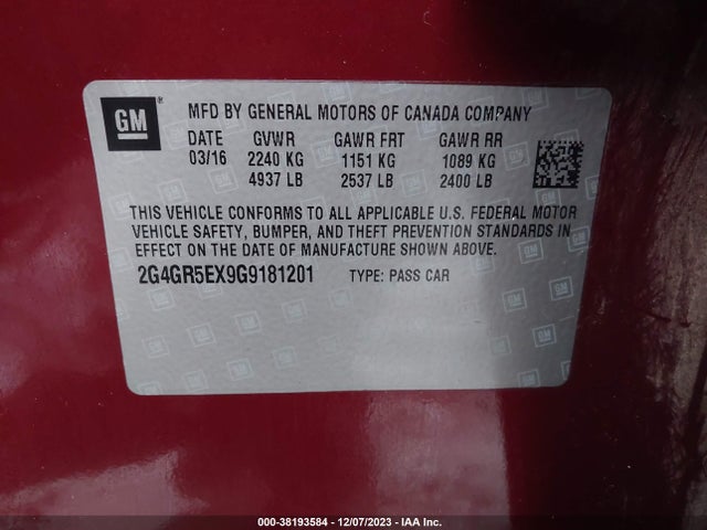 Buick Regal Turbo Premium I 2016 2G4GR5EX9G9181201 Image 9