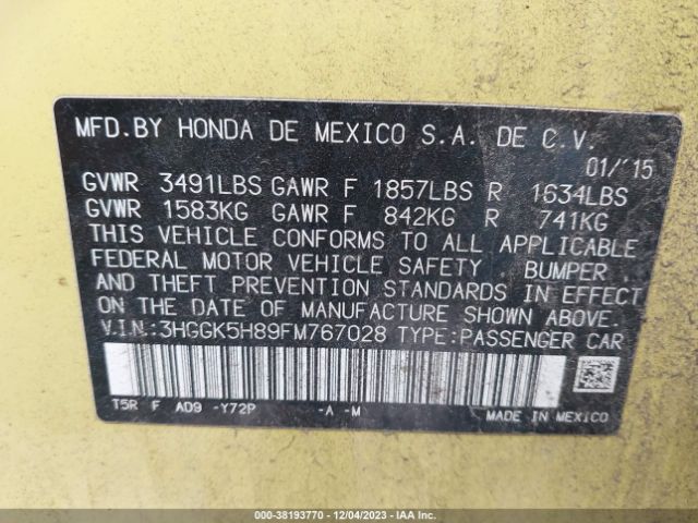 3HGGK5H89FM767028 Honda Fit Ex/ex-l
