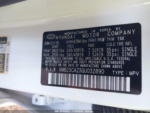 2016 HYUNDAI TUCSON LIMITED VIN: KM8J3CA23GU032890