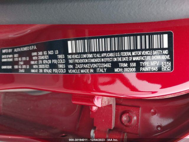 ZASPAKEV0N7D29492 Alfa Romeo Stelvio Quadrifoglio Awd