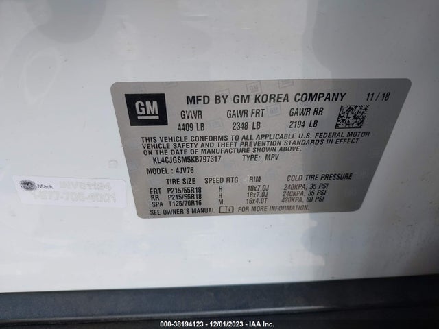 KL4CJGSM5KB797317 Buick Encore Awd Essence