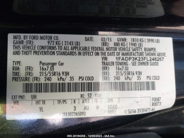 1FADP3K23FL248267 Ford FOCUS SE
