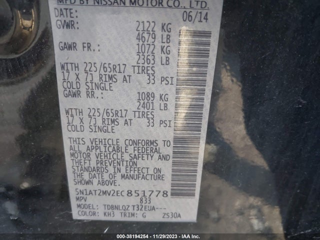 Nissan ROGUE SV 2014 5N1AT2MV2EC851778 Image 9
