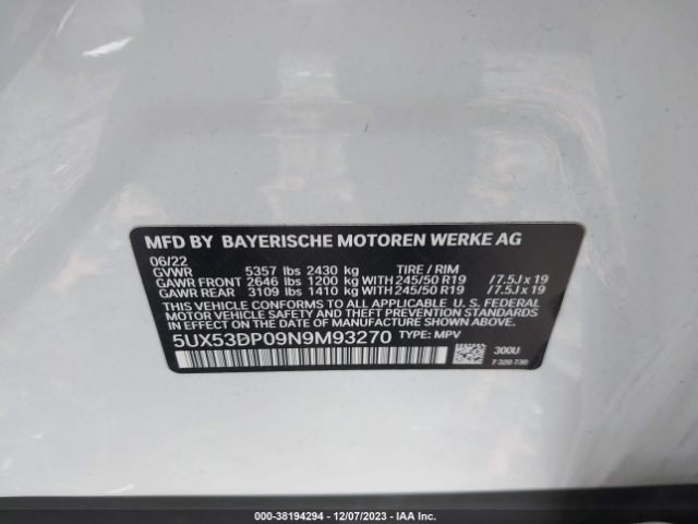 5UX53DP09N9M93270 BMW X3 Xdrive30i