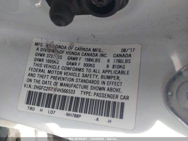 Honda CIVIC EX 2017 2HGFC2F7XHH566533 Image 9