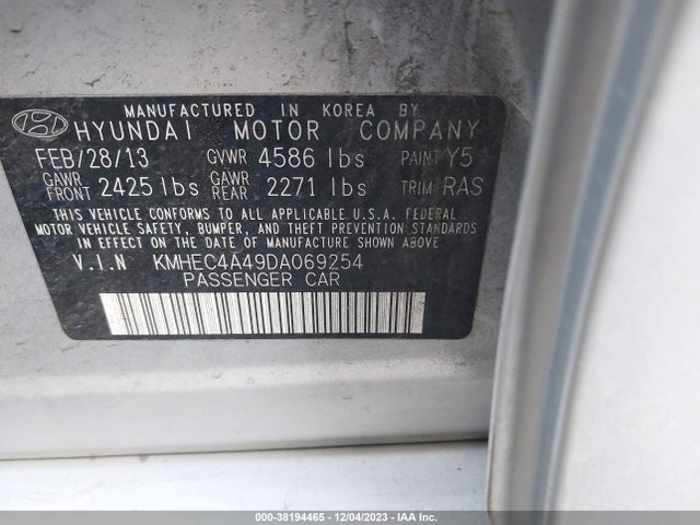 2013 HYUNDAI SONATA HYBRID LIMITED VIN: KMHEC4A49DA069254