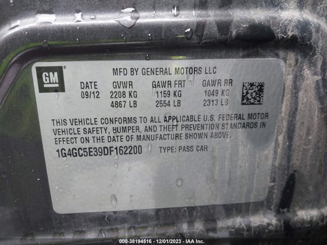 2013 BUICK LACROSSE LEATHER GROUP VIN: 1G4GC5E39DF162200