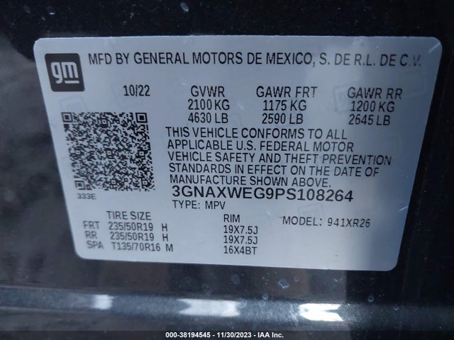 Chevrolet Equinox Awd Rs 2023 3GNAXWEG9PS108264 Image 9