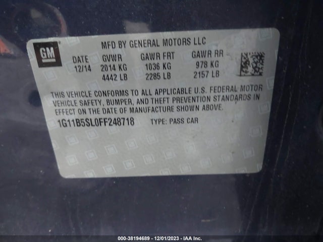 2015 CHEVROLET MALIBU LS VIN: 1G11B5SL0FF248718