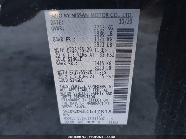 Nissan Pathfinder Platinum 4wd 2020 5N1DR2DM3LC637818 Image 9