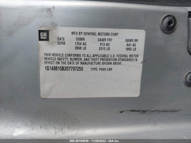 2006 CHEVROLET COBALT SS VIN: 1G1AM15B267797255